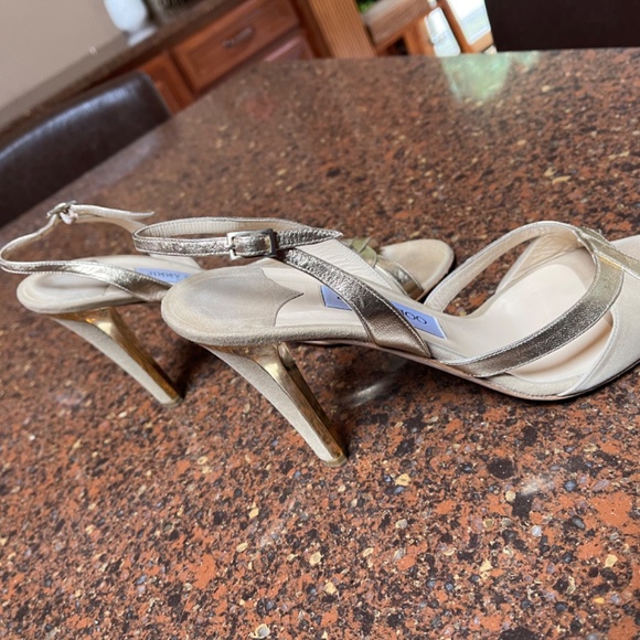 Jimmy Choo suede/gold Sling Back Heels - Picture 3 of 3